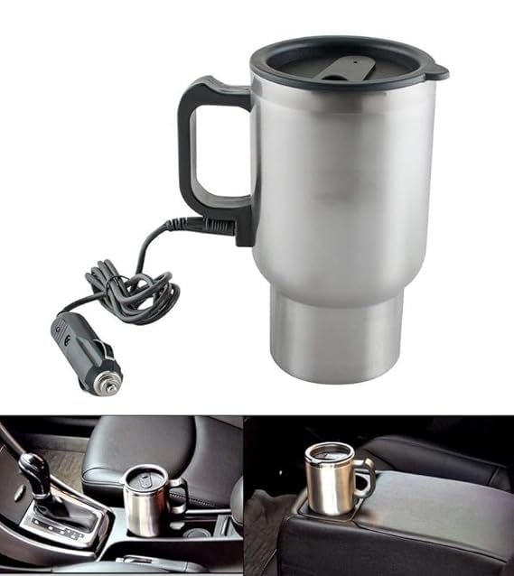 12V Car Kettle - Stainless Steel Travel Coffee Mug, Heated Thermos, Car Water Heater, Tea & Coffee Maker, Travel Kettle for Hot Water PACK OF 1