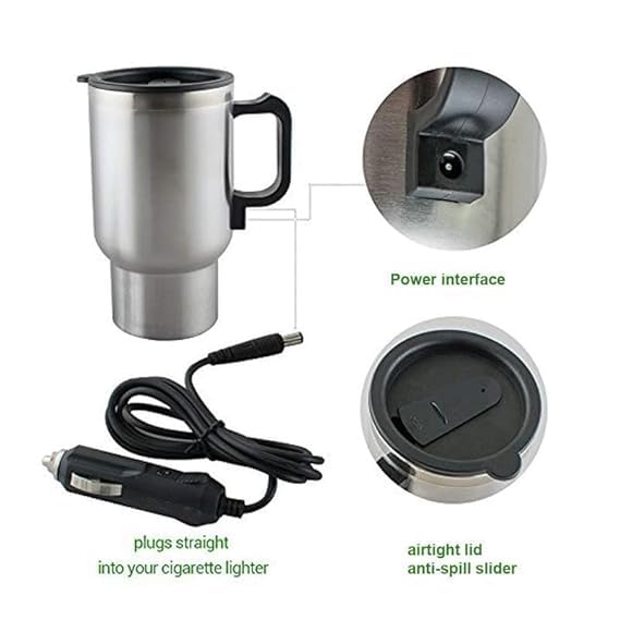12V Car Kettle - Stainless Steel Travel Coffee Mug, Heated Thermos, Car Water Heater, Tea & Coffee Maker, Travel Kettle for Hot Water PACK OF 1