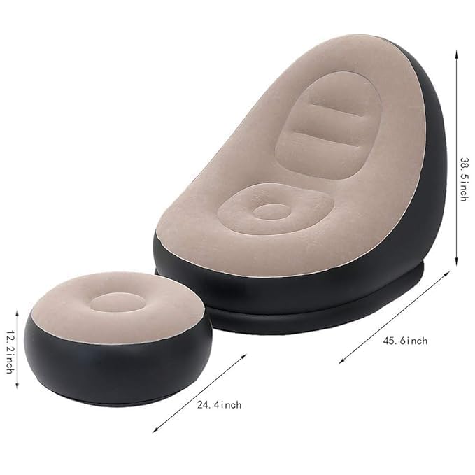Inflatable Lounge Chair for Adults, Folding Portable Lazy Sofa with Foot Stool Indoor Livingroom Gaming Bedroom Office Balcony, Outdoor Travel Camping 2-in-1 with Air Pump