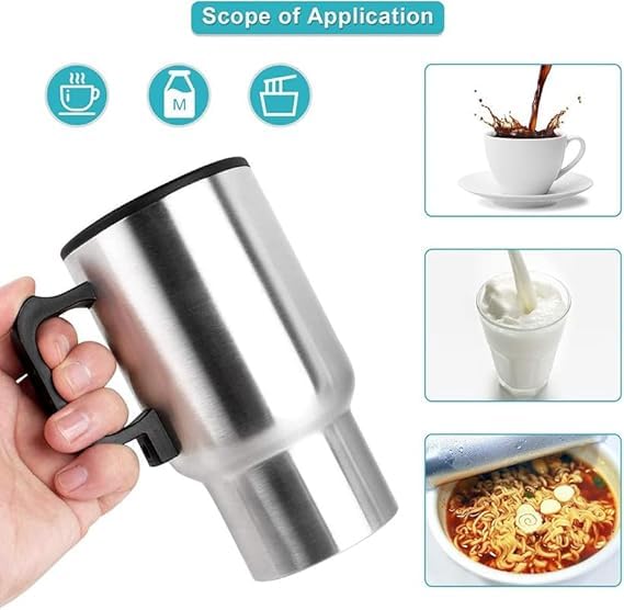 12V Car Kettle - Stainless Steel Travel Coffee Mug, Heated Thermos, Car Water Heater, Tea & Coffee Maker, Travel Kettle for Hot Water PACK OF 1