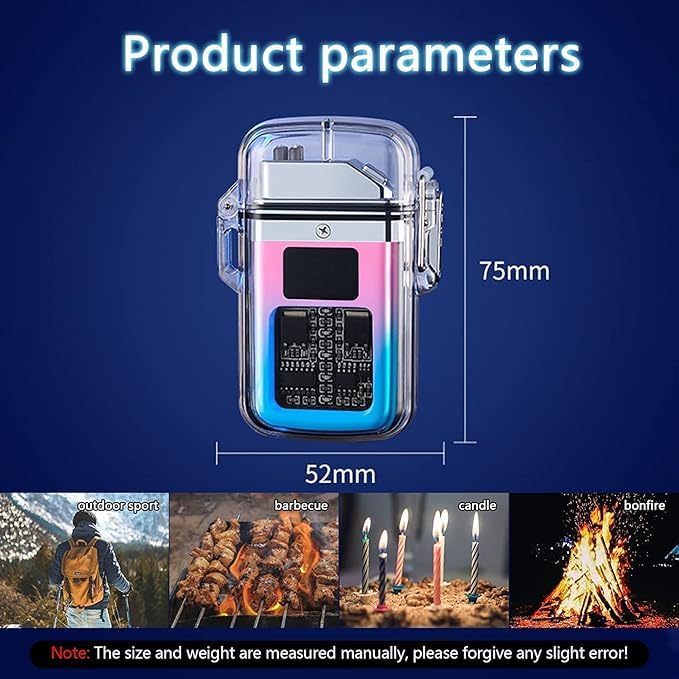 Electric Waterproof Dual Arc Plasma Lighter - Windproof, Flameless, USB Rechargeable with Spotlight & Lanyard - Outdoor Camping, Hiking
