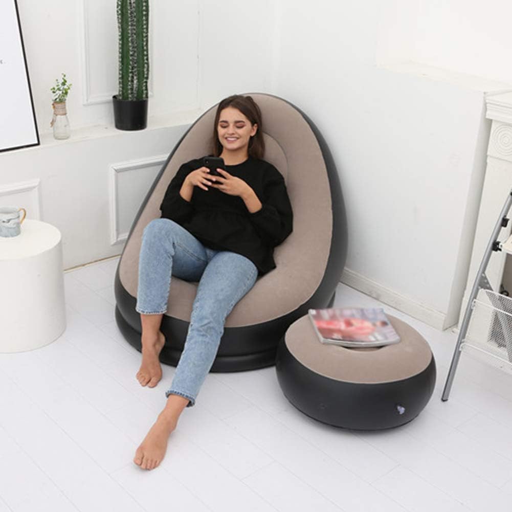 Inflatable Lounge Chair for Adults, Folding Portable Lazy Sofa with Foot Stool Indoor Livingroom Gaming Bedroom Office Balcony, Outdoor Travel Camping 2-in-1 with Air Pump