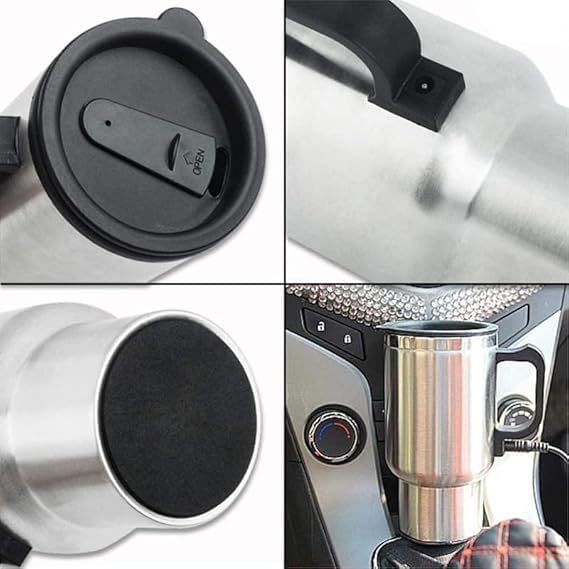12V Car Kettle - Stainless Steel Travel Coffee Mug, Heated Thermos, Car Water Heater, Tea & Coffee Maker, Travel Kettle for Hot Water PACK OF 1
