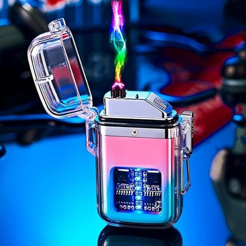 Electric Waterproof Dual Arc Plasma Lighter - Windproof, Flameless, USB Rechargeable with Spotlight & Lanyard - Outdoor Camping, Hiking