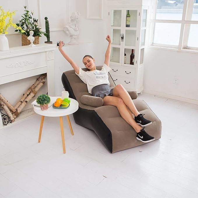 Inflatable Air Sofa Chair - Portable Single Seater Recliner Sofa Bed Set with Pump, Comfortable Air Chair, Inflatable Lounge Chair for Home, Outdoors & Travel