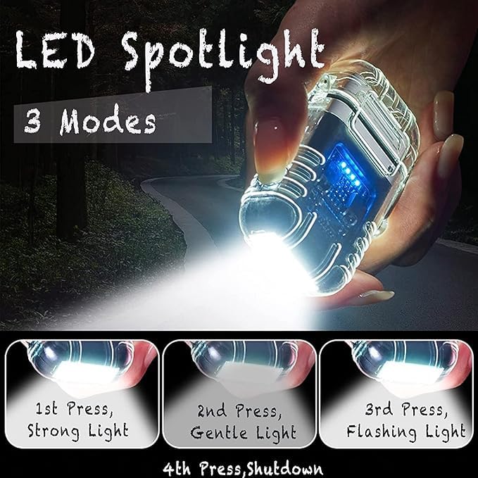 Electric Waterproof Dual Arc Plasma Lighter - Windproof, Flameless, USB Rechargeable with Spotlight & Lanyard - Outdoor Camping, Hiking