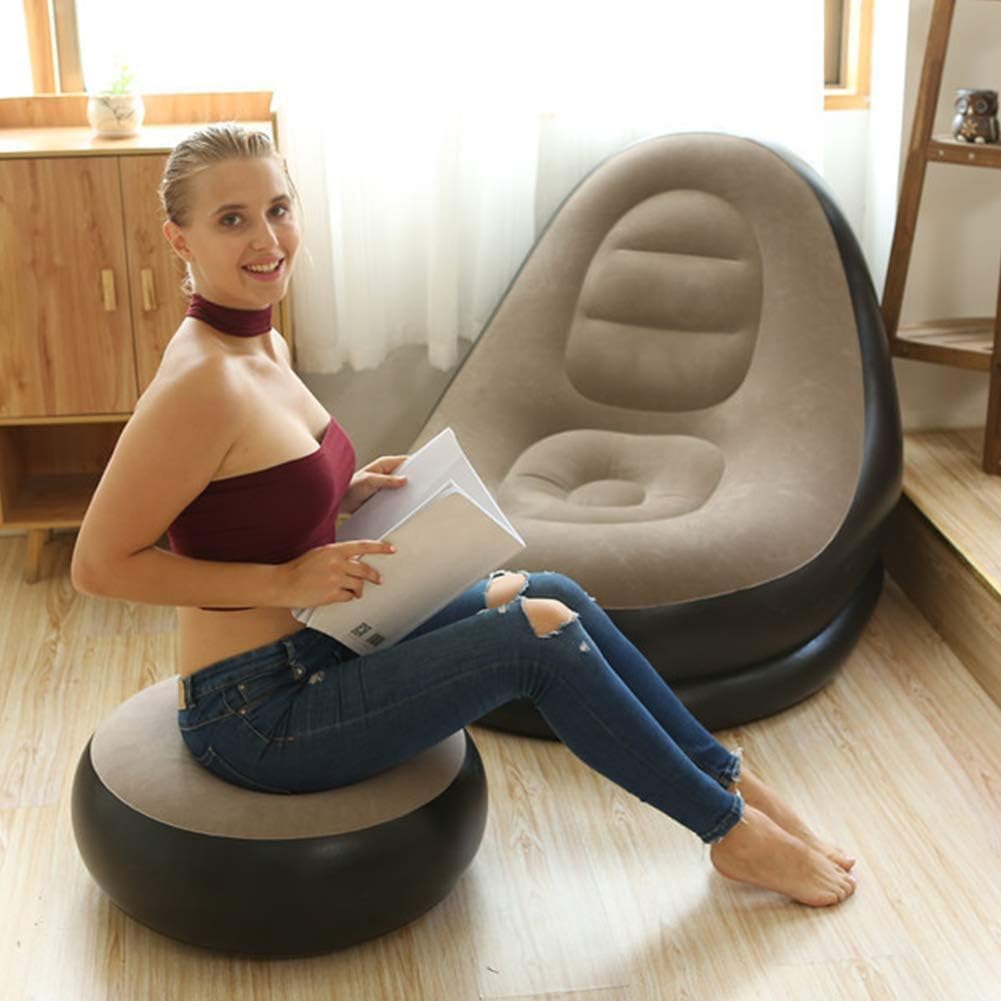 Inflatable Lounge Chair for Adults, Folding Portable Lazy Sofa with Foot Stool Indoor Livingroom Gaming Bedroom Office Balcony, Outdoor Travel Camping 2-in-1 with Air Pump