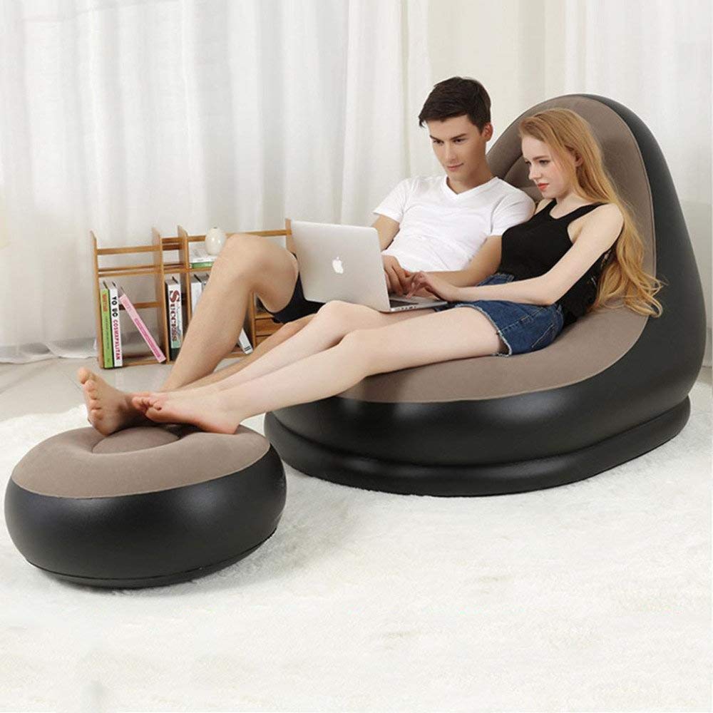 Inflatable Lounge Chair for Adults, Folding Portable Lazy Sofa with Foot Stool Indoor Livingroom Gaming Bedroom Office Balcony, Outdoor Travel Camping 2-in-1 with Air Pump