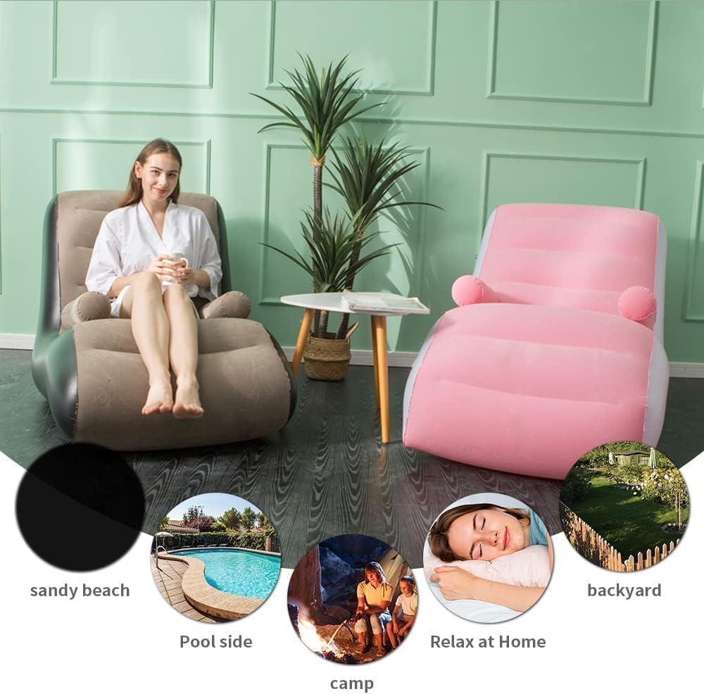 Inflatable Air Sofa Chair - Portable Single Seater Recliner Sofa Bed Set with Pump, Comfortable Air Chair, Inflatable Lounge Chair for Home, Outdoors & Travel
